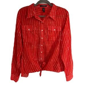 Lauren Ralph Lauren Orange Striped Button Front‎ Tie Waist Shirt Size X-Large